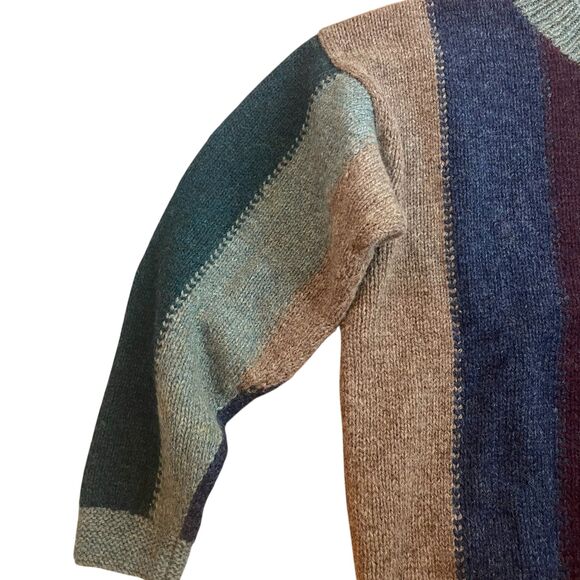 VTG Shetland Sweater Mens L Striped ColorBlock 100% Wool Hong Kong Holiday Gift - Picture 5 of 10